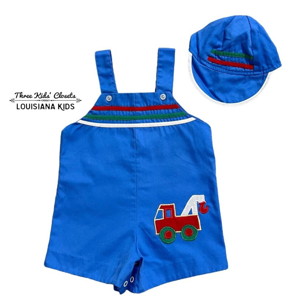 Vintage Tiny Togs 9m Tow Truck Jon Jon Romper & Hat Set
